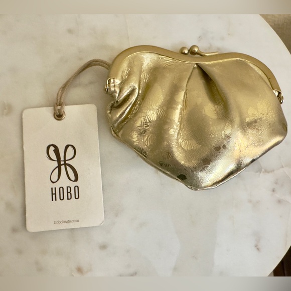 NWT Women’s HOBO Heart Frame Leather Gilded Marble Gold Coin purse key fob - Picture 2 of 6